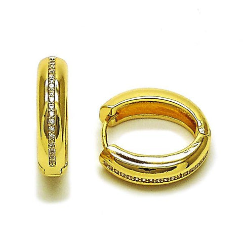 Argolla Huggie 02.283.0277.20 Oro Laminado, con Micro Pave Blanca, Pulido, Dorado