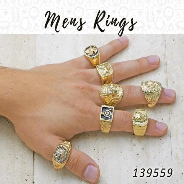 Kit Surtido de 12 Anillos para Hombre de Oro Laminado al por mayor — SKU 139559