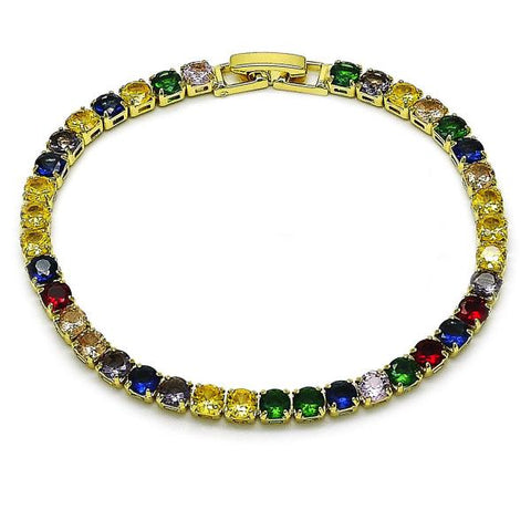 Pulsera Tennis 03.130.0002.5.07 Oro Laminado, con Zirconia Cubica Multicolor, Pulido, Dorado