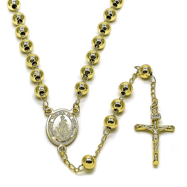 Rosario Mediano 09.213.0059.24 Oro Laminado, Diseño de Caridad del Cobre y Crucifijo, Diseño de Caridad del Cobre, Pulido, Dorado