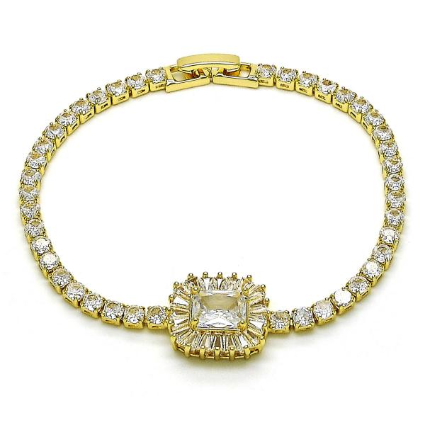 Pulsera Tennis 03.283.0394.07 Oro Laminado, Diseño de Cluster y Baguette, Diseño de Cluster, con Zirconia Cubica Blanca, Pulido, Dorado