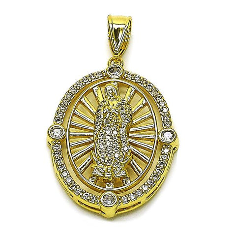 Dije Religioso 05.411.0068 Oro Laminado, Diseño de Guadalupe, con Zirconia Cubica Blanca, Pulido, Dorado