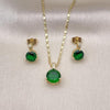 Juego de Arete y Dije de Adulto 10.196.0106 Oro Laminado, con Zirconia Cubica Verde y Micro PaveBlanca, Pulido, Dorado