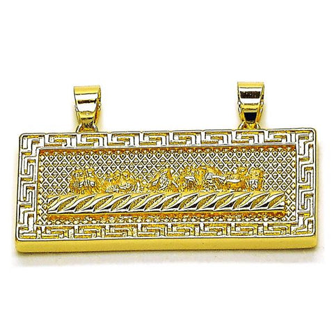 Dije Religioso 05.120.0094 Oro Laminado, Diseño de Llave Griega, Diamantado, Dorado