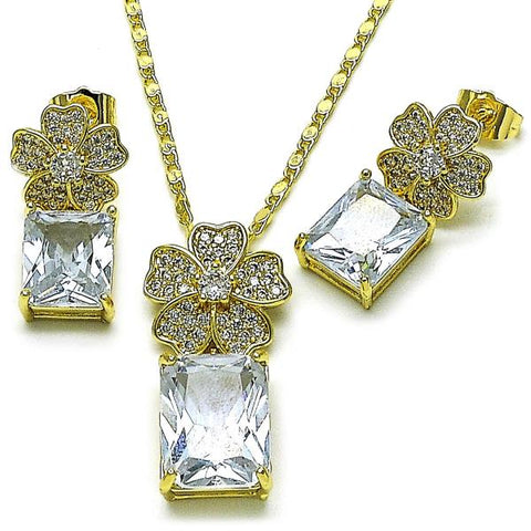 Juego de Arete y Dije de Adulto 10.196.0190 Oro Laminado, Diseño de Flor, con Zirconia Cubica Blanca y Micro PaveBlanca, Pulido, Dorado