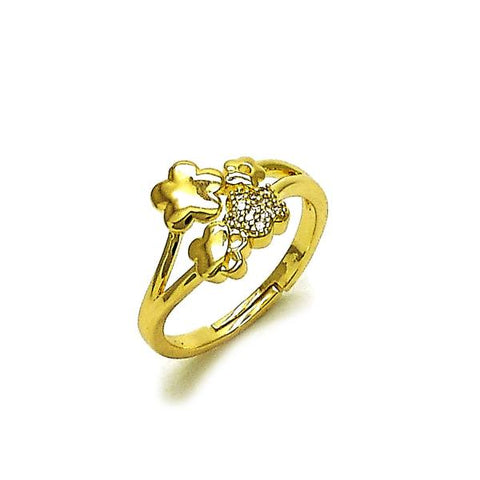 Anillo Multi Piedra 01.266.0059 Oro Laminado, Diseño de Flor, con Micro Pave Blanca, Pulido, Dorado