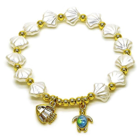Pulsera Elegante 03.341.0258.07 Oro Laminado, Diseño de Concha y Tortuga, Diseño de Concha, con Perla Marfil y Zirconia CubicaBlanca, Pulido, Dorado