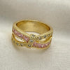 Anillo Multi Piedra 01.210.0045.14.08 Oro Laminado, con Zirconia Cubica Rosado y Blanca, Pulido, Dorado