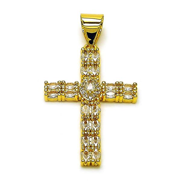 Dije Religioso 05.342.0229 Oro Laminado, Diseño de Cruz, con Zirconia Cubica Blanca, Pulido, Dorado