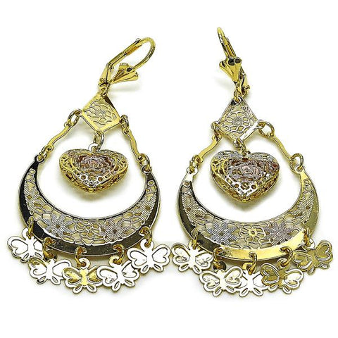 Arete Chandelier 02.331.0070 Oro Laminado, Diseño de Corazon y Mariposa, Diseño de Corazon, Mate, Tricolor