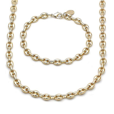 Collar y Pulso 06.63.0299 Oro Laminado, Diseño de Puff Mariner, Pulido, Dorado