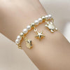 Pulsera de Dije 03.213.0374.07 Oro Laminado, Diseño de Pescado y Tortuga, Diseño de Pescado, con Perla Marfil, Pulido, Dorado