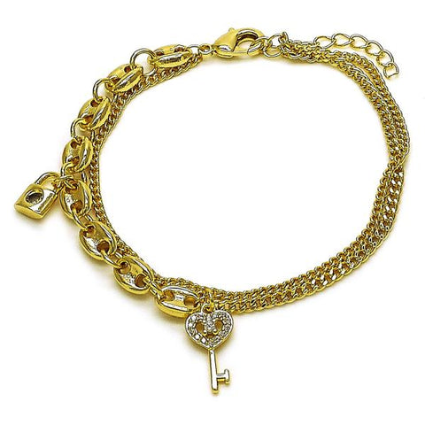 Pulsera Elegante 03.213.0386.07 Oro Laminado, Diseño de Puff Mariner y Miami Cubana, Diseño de Puff Mariner, con Micro Pave Blanca y Zirconia CubicaBlanca, Pulido, Dorado