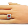 Anillo Multi Piedra 01.196.0042.1 Oro Laminado, Diseño de Cluster y Baguette, Diseño de Cluster, con Zirconia Cubica Granate y Blanca, Pulido, Dorado