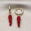Arete Colgante 02.411.0078 Oro Laminado, Diseño de Chile, Esmaltado Rojo, Dorado