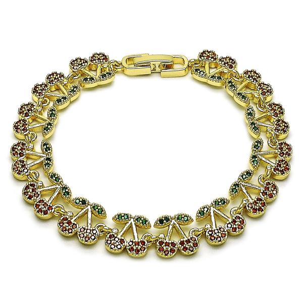 Pulsera Tennis 03.284.0060.1.07 Oro Laminado, Diseño de Cereza, con Micro Pave Granate y Verde, Pulido, Dorado