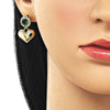 Arete Colgante 02.213.0844.2 Oro Laminado, Diseño de Corazon y Cluster, Diseño de Corazon, con Zirconia Cubica Verde y Blanca, Pulido, Dorado