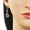 Arete Largo 02.323.0103 Oro Laminado, Diseño de Gota y Cluster, Diseño de Gota, con Zirconia Cubica Granate y Blanca, Pulido, Dorado