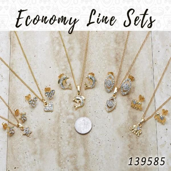 Kit Surtido de 25 Juegos Económicos de Aretes, Dijes y Collares de Oro Laminado al por mayor — SKU 139585
