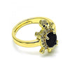 Anillo Multi Piedra 01.284.0086.3 Oro Laminado, Diseño de Tortuga, con Zirconia Cubica Negro y Micro PaveBlanca, Pulido, Dorado