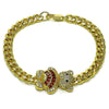 Pulsera Elegante 03.284.0061.1.07 Oro Laminado, Diseño de Osito y Miami Cubana, Diseño de Osito, con Zirconia Cubica Granate y Micro PaveBlanca, Pulido, Dorado