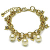 Pulsera de Dije 03.331.0331.08 Oro Laminado, Diseño de Rolo y Bola, Diseño de Rolo, con Perla Marfil, Pulido, Dorado
