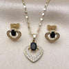 Juego de Arete y Dije de Adulto 10.196.0182 Oro Laminado, Diseño de Corazon, con Zirconia Cubica Negro y Micro PaveBlanca, Pulido, Dorado