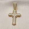 Dije Religioso 05.253.0198 Oro Laminado, Diseño de Cruz, con Zirconia Cubica Blanca, Pulido, Dorado