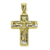 Dije Religioso 05.253.0191 Oro Laminado, Diseño de Cruz y Crucifijo, Diseño de Cruz, con Zirconia Cubica Blanca, Pulido, Dorado