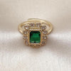 Anillo Multi Piedra 01.196.0032 Oro Laminado, Diseño de Cluster, con Zirconia Cubica Verde y Blanca, Pulido, Dorado