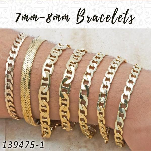 Kit Surtido de 15 Pulseras Básicas de 7 mm y 8 mm de Oro Laminado al por mayor — SKU 139475