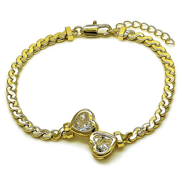 Pulsera Elegante 03.213.0366.07 Oro Laminado, Diseño de Corazon, con Zirconia Cubica Blanca, Pulido, Dorado