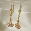Arete Largo 02.387.0048 Oro Laminado, con Zirconia Cubica Rosado y Blanca, Pulido, Dorado