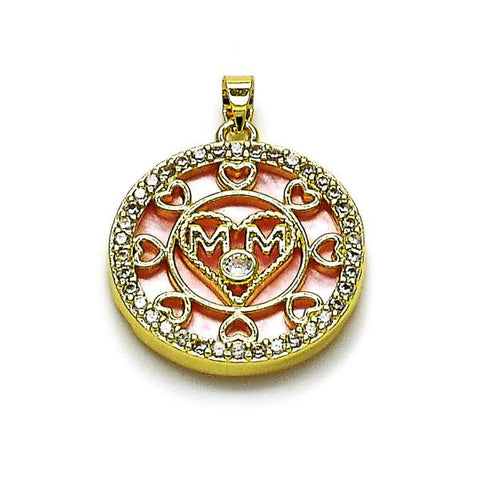 Dije Elegante 05.423.0001 Oro Laminado, Diseño de Mama y Corazon, Diseño de Mama, con Madre Perla Rosado y Zirconia CubicaBlanca, Pulido, Dorado