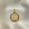 Dije Religioso 05.284.0004 Oro Laminado, Diseño de Altagracia, con Zirconia Cubica Multicolor y Micro PaveBlanca, Pulido, Dorado