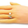Anillo Multi Piedra 01.341.0096 Oro Laminado, Diseño de Mariposa, con Micro Pave Blanca y PerlaMarfil, Pulido, Dorado