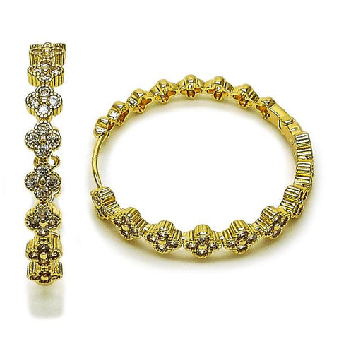 Argolla Huggie 02.204.0058.40 Oro Laminado, Diseño de Trebol de Cuatro Hojas, con Zirconia Cubica Blanca, Diamantado, Dorado