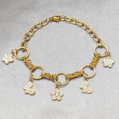 Pulsera Elegante 03.63.22108.07 Acero Inoxidable, Diseño de Mariposa, con Cristal Blanca, Pulido, Dorado
