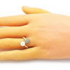 Anillo Multi Piedra 01.341.0094 Oro Laminado, Diseño de Corazon, con Micro Pave Blanca y PerlaMarfil, Pulido, Dorado