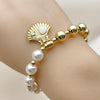 Pulsera Elegante 03.341.2294.07 Oro Laminado, Diseño de Bead Expandible y Concha, Diseño de Bead Expandible, con Perla Marfil y Zirconia CubicaBlanca, Esmaltado Blanco, Dorado