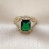 Anillo Multi Piedra 01.196.0038 Oro Laminado, Diseño de Cluster, con Zirconia Cubica Verde y Blanca, Pulido, Dorado