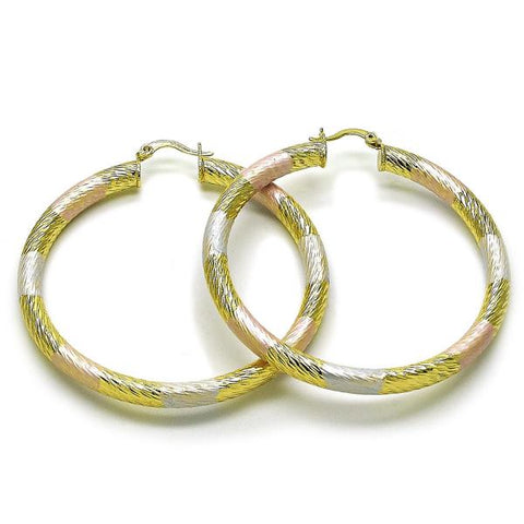 Argolla Grande 02.170.0310.1.60 Oro Laminado, Diseño de Hueco, Diamantado, Tricolor