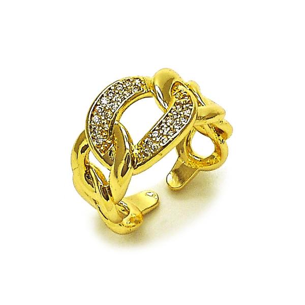 Anillo Multi Piedra 01.266.0051 Oro Laminado, Diseño de Cubana, con Micro Pave Blanca, Pulido, Dorado