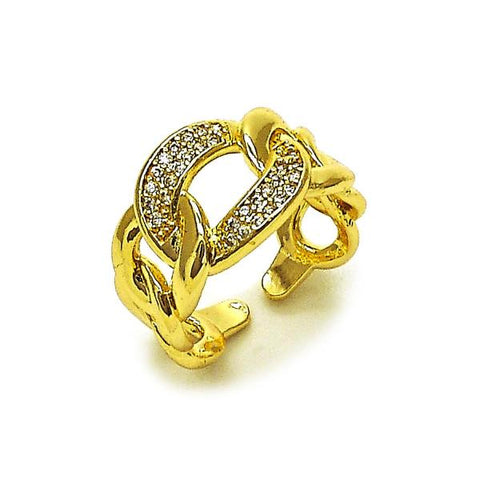 Anillo Multi Piedra 01.266.0051 Oro Laminado, Diseño de Cubana, con Micro Pave Blanca, Pulido, Dorado