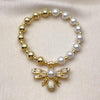 Pulsera Elegante 03.341.0254.07 Oro Laminado, Diseño de Abeja y Bead Expandible, Diseño de Abeja, con Perla Marfil y Zirconia CubicaBlanca, Pulido, Dorado