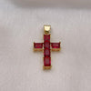 Dije Religioso 05.342.0184.1 Oro Laminado, Diseño de Cruz, con Zirconia Cubica Rubi, Pulido, Dorado
