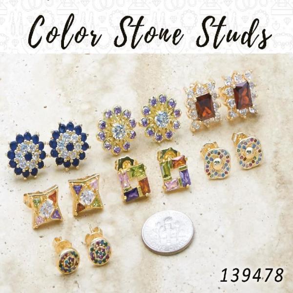 Kit Surtido de 40 Aretes de Botón con Zirconia de Colores de Oro Laminado al por mayor — SKU 139478