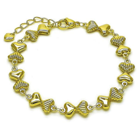 Pulsera Elegante 03.213.0337.07 Oro Laminado, Diseño de Corazon y Hueco, Diseño de Corazon, Pulido, Dorado