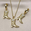 Juego de Arete y Dije de Adulto 10.341.0018 Oro Laminado, Diseño de Zapato y Flor, Diseño de Zapato, con Zirconia Cubica Blanca, Pulido, Dorado