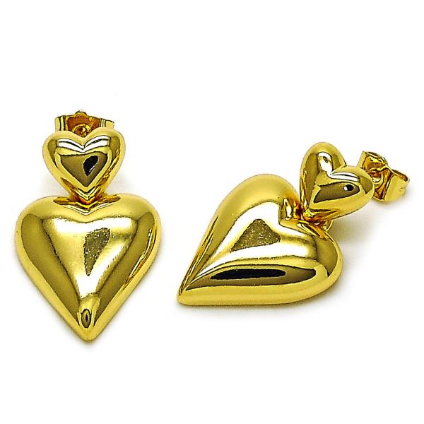 Arete Dormilona 02.282.0019 Oro Laminado, Diseño de Corazon, Pulido, Dorado
